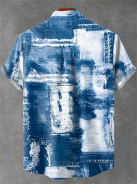 Men's Shirt Comfortable Short Sleeve Linen 100% Men's Shirt Elegant Geometric Striped Pattern Casual Fashionable Shirt