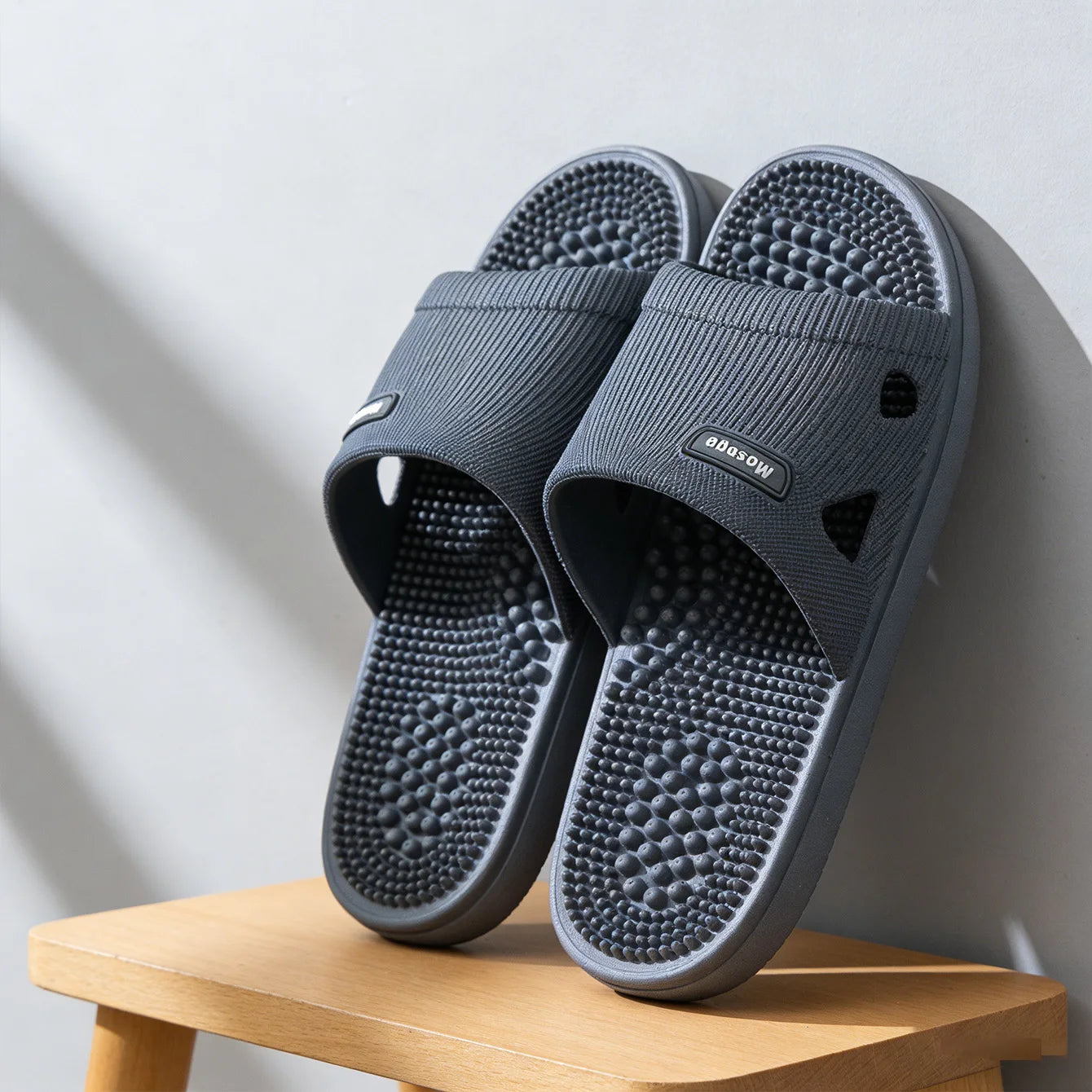 Summer Non Slip Solid Color Slippers for Men PVC material  Massage Comfortable Durable Bathroom Shoes Cool Pool