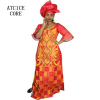 African Dresses For Woman Bazin Riche Computer Emboridery Plus Size Long Dress With Scarf