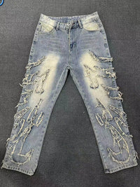 Men Baggy Aesthetic Streetwear Jeans Male Retro Fashion Wide Leg Denim Pants Graphic Embroidered Designer Hip Pop Denim Trousers