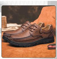 CLOHOO Men's Handmade Thick Rubber Bottom Breathable Casual Leather Shoes Classic Sewn Loafers Comfortable Leisure Footwear