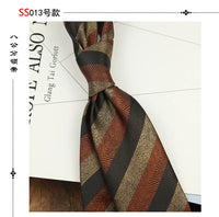2024 New Brown Polyester Jacquard Men's Neckties 8CM Striped Dots Plaid Business Formal Neck Ties Wedding Party Suit Cravat Gift