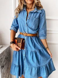 Fashion Jeans woman clothing 3/4 sleeve + cover knee dress summer fashion casual skin-friendly slim classic Denim Dress