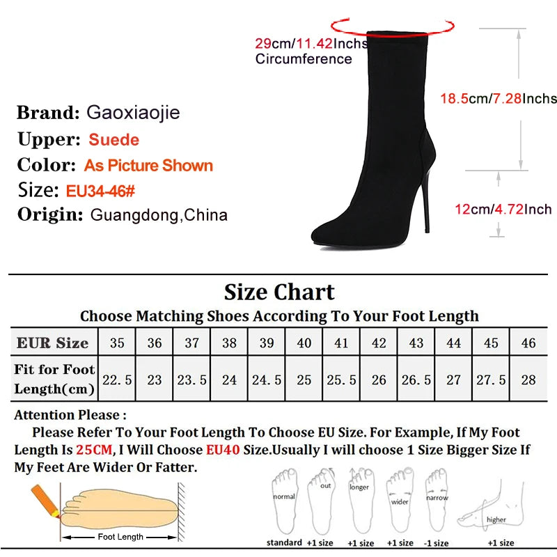 Winter Shoes For Woman Soft Leather Sock Ankle Boots 2024 New Pointed Toe Thin High Heels Women Short Booties Plus Size 44 45 46