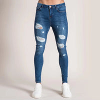 2023 Fashion Street Style Ripped Skinny Jeans Men Vintage wash Solid Denim Trouser Mens Casual Slim fit Black Blue denim Pants