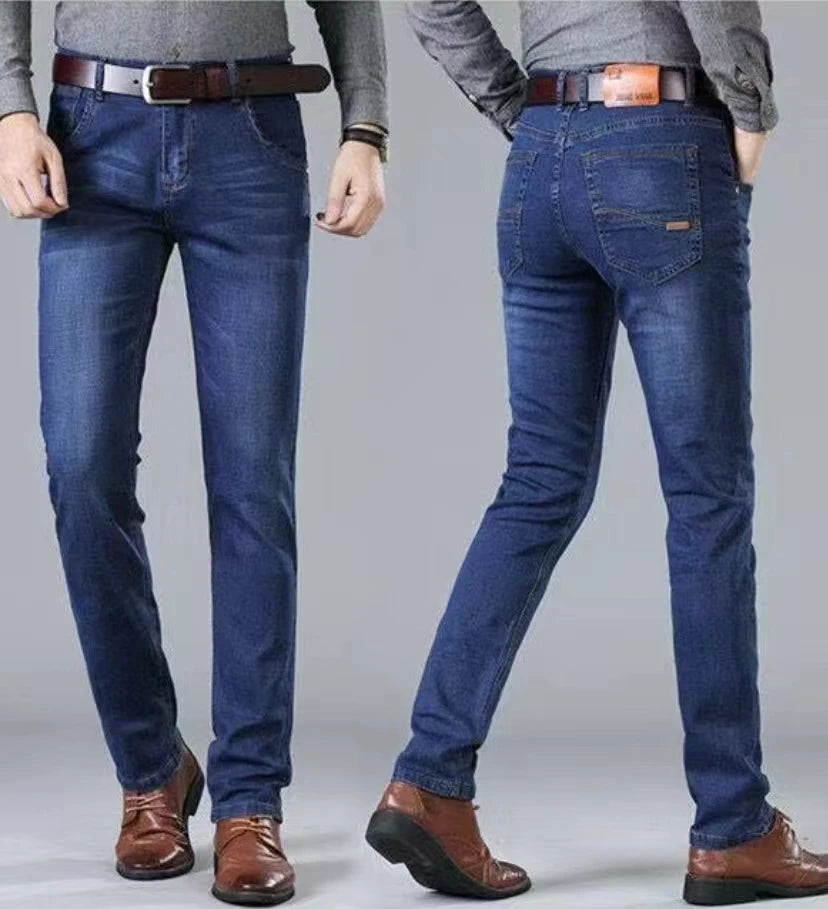 Men Fashion Straight Jeans Men 2025 New Stretch Slim Fit Pants Comfortable Soft Business Denim Trousers Male Brand Clothing