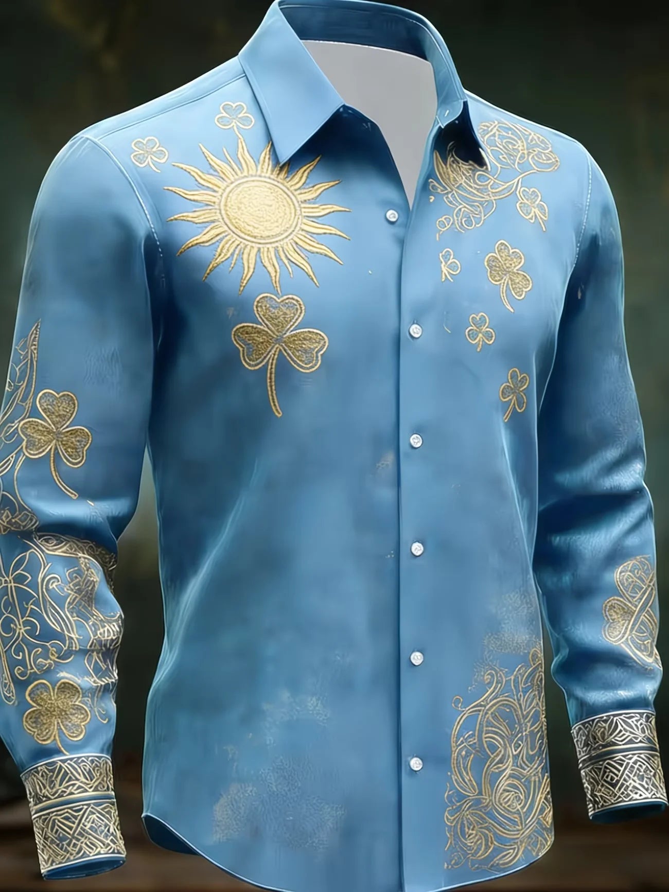 New Orange Bottom Geometric Diamond Wings Printed Men's Long Sleeve Shirt with Collar and Satin Shirt Clothing