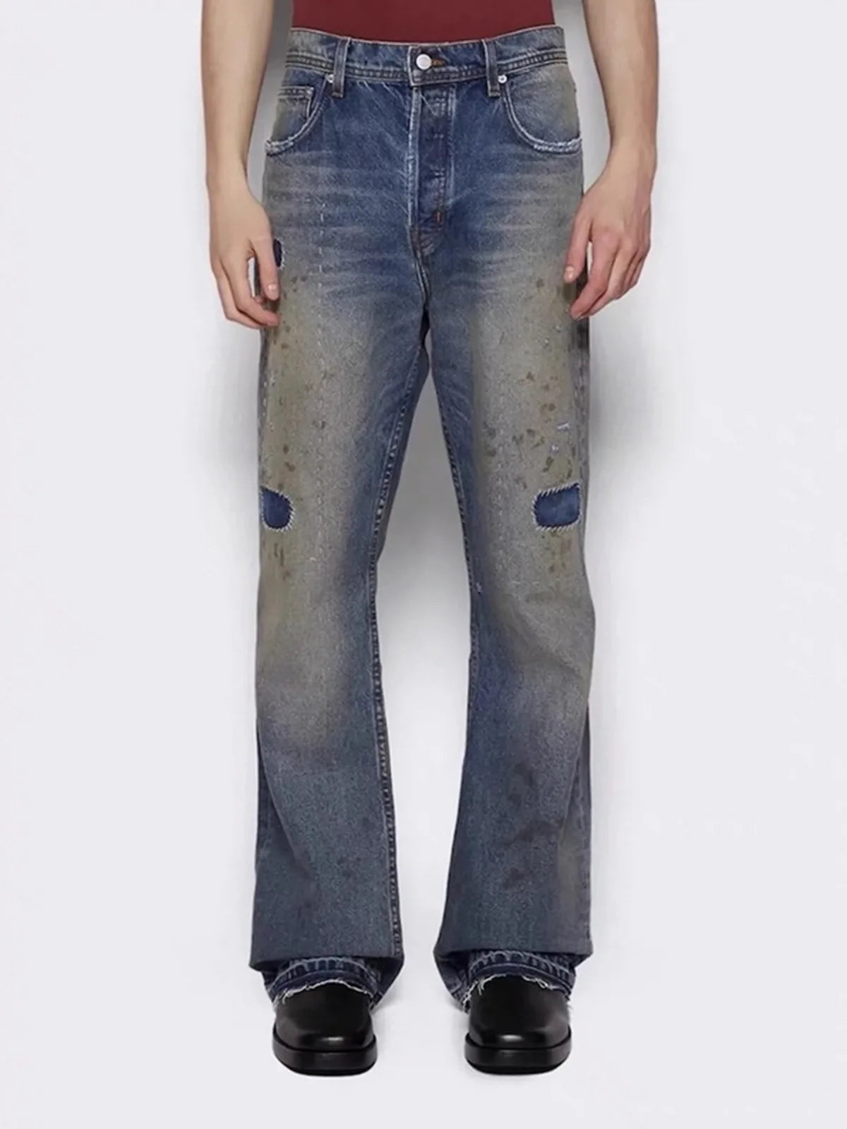 MIJKO Washed Frayed Vintage Jeans Pants Mens Straight Retro Casual Denim Trousers Cargos FJ069