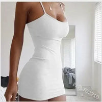 Sexy Spaghetti Strap Mini Dress 2024 Summer Women Bodycon Club Party Dresses Female Camisole Solid Black White Sheath Sundress