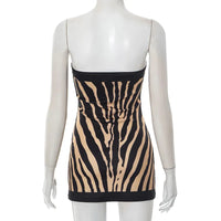 Zebra Striped Strapless Backless Women Mini A Line Dress Outfits Autumn Winter Off Shoulder Sleeveless Bodycon Dresses Vestido