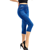 Summer Women Fashion High Waist Skinny Jeans Knee Length Denim Capri Pants High Waist Skinny Jeans Knee Length Denim Pants