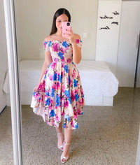 Vestido Bohemio Informal Holgado De Verano Para Mujer, Manga Corta, Cuello En V, Cintura Alta Elástica, 2025