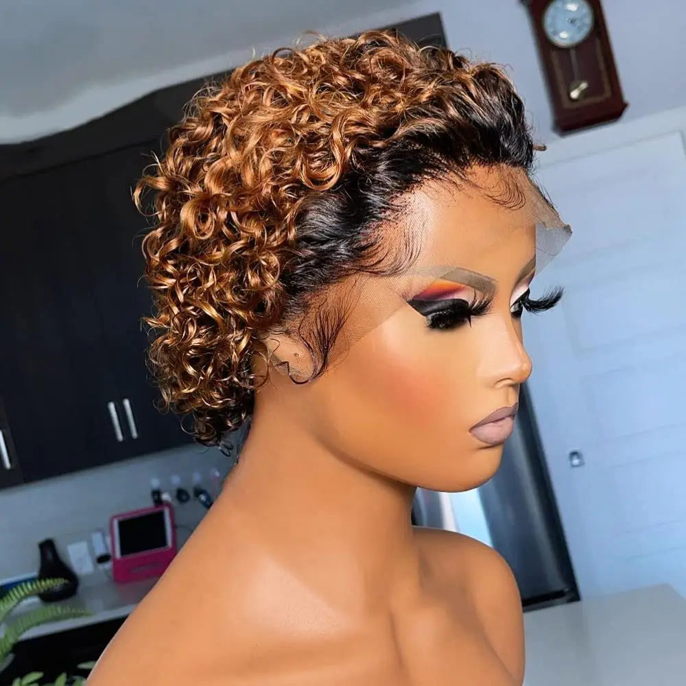 Pixie Curls 100% Human Hair 13x4 Lace Frontal Wigs Pixie Cut Short Bob Human Hair Wig Transparent Lace Front Human Hair Wig