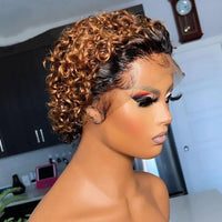 Pixie Curls 100% Human Hair 13x4 Lace Frontal Wigs Pixie Cut Short Bob Human Hair Wig Transparent Lace Front Human Hair Wig