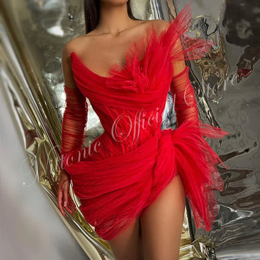 New Mini Red Cocktail Homecoming Dresses for Women Tulle Sleeveless Above Knee Prom Party Elegantes Para Mujer Vestidos 2023