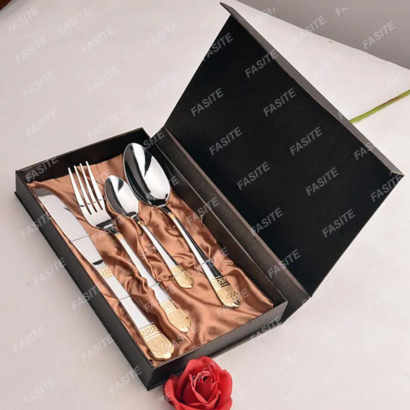 Rose Gold Dinnerware Set Stainless Steel Zero Waste Knife Spoon and Fork Set  Silverware Cookware Cutlery Set 24 Piece Gift Box