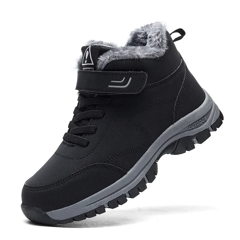 Winter Hiking Boots for Men Waterproof PU Leather Warm Snow Ankle Boots Outdoor Warm plush Non-slip Work High-top Casual Shoes