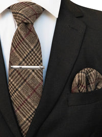 JEMYGINS Classic Wool Necktie For Men 8cm Brown Grey Men Striped Plaid Cashmere Tie Pocket Square Sets Wedding Accessory Gift