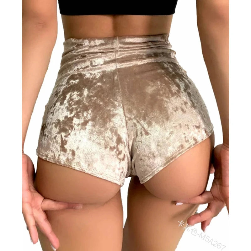 Women's New Shorts Women's Fashion High Waist Slim Sexy Velvet Stretch Shorts Yoga Sports Solid Color Shorts