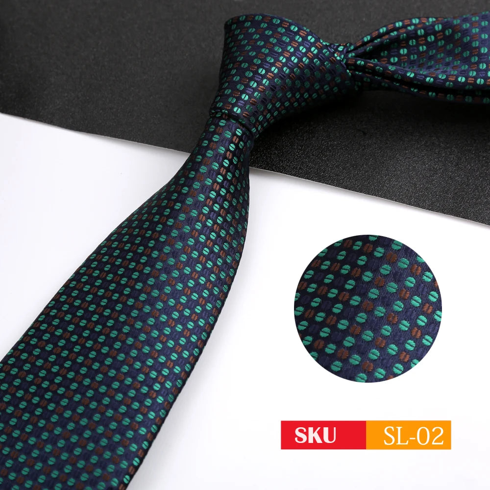 Luxury 8CM Mens Necktie Dark Green Color Dot Plaid Stripes Ties For Man Groom Jacquard Woven Neck Tie For Business Party