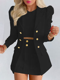 Women's Spring Long Sleeve Solid Color Jacket with Mini Skirt Two-piece Suit Black/White M