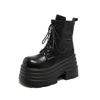 Boots Woman 2025 Trend Female Shoes Winter New British platform Lace up zipper ankle boots Plush Flat Heel Motorcycle boots
