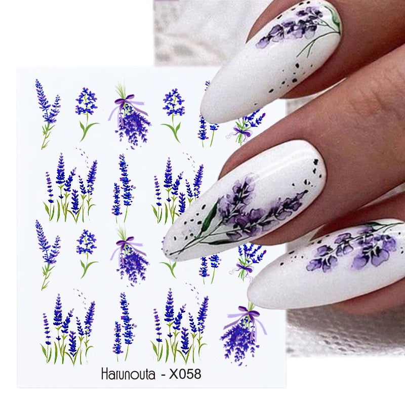 Harunouta 1 Sheet Nail Water Decals Transfer Lavender Spring Flower Leaves Nail Art Stickers Nail Art Manicure DIY