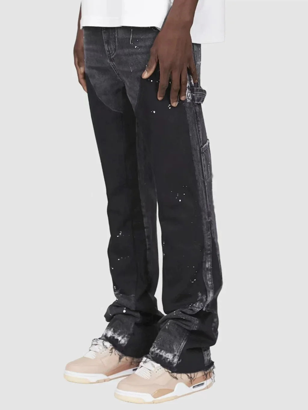Men's Punk High Street Raw-Edge Skinny Jeans with Micro Trumpet Detail  Y2K Low Rise Stretch Floor Length Biker Rock Pants 2025