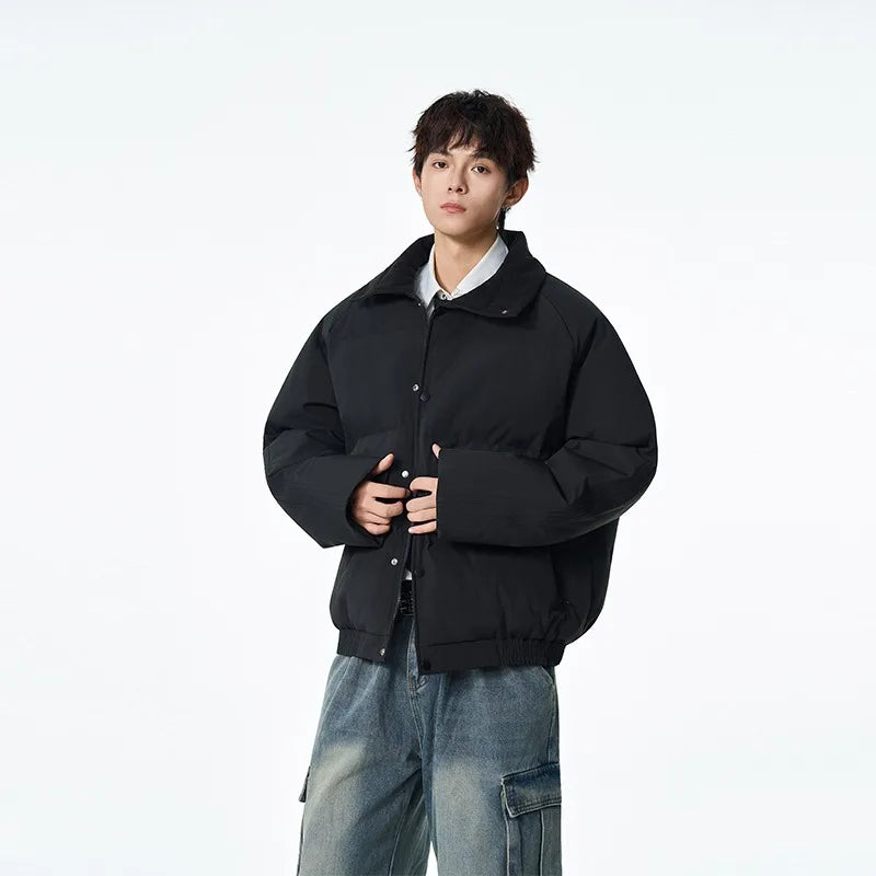 Winter Men's Cotton Jacket, Simple and Pure Color, Loose and Trendy,Versatile,Thickened Cotton Jacket,Stand Collar Cotton Jacket