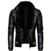 New Winter Fleece Motorcycle Leather Jacket Men Turn Down Fur Collar Slim Fit Warm PU Bomber Jackets Coats Mens Moto Biker Coat