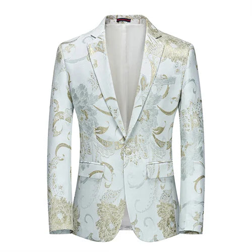 New Men Fashion Flower Suit Luxury Jacquard Jacket Homme Wedding Ball Party Single Button Blazer Singer Stage Performance Coat