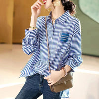 Button Up Female Tops Crop Striped Women's Shirt And Blouse Vintage Xxl Premium Promotion Fashion 2025 Elegant Youth Offer