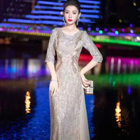 Evening Gown High-end Banquet Niche Light Luxury Host Steel Companion Conductor Choir Performance Costume Women's Long Dress WLF