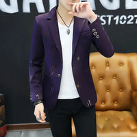 Men's Korean Slim Suit Blazer Men's Summer Handsome Personality Printed Small Suit Night Men's Casual Suit Thin Jacket