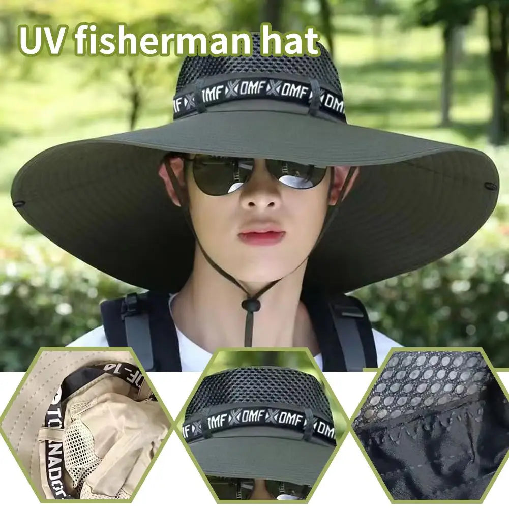 1pc Fishing Hat for Men & Women, UPF 50+ Sun Protection Mesh, Wide Brim for Hiking Beach, Breathable Summer Outdoor Cap