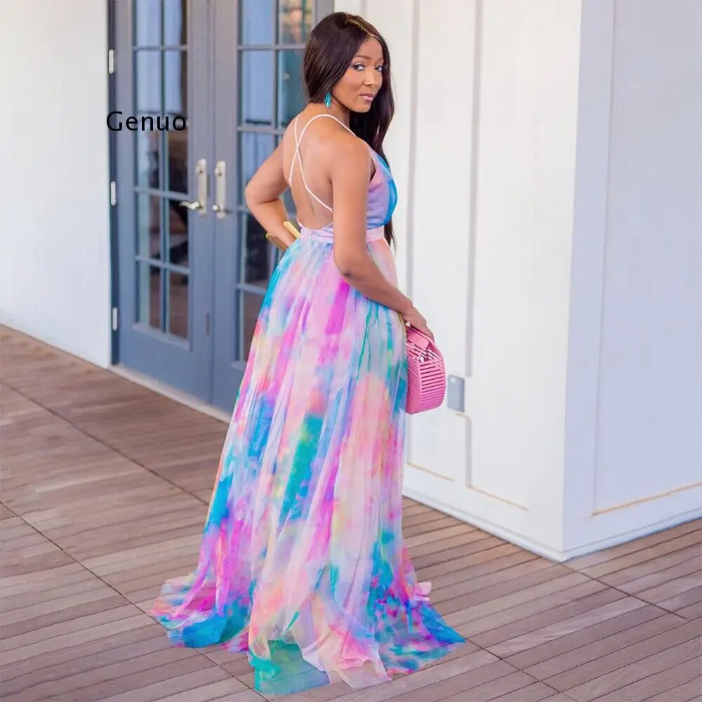 Color Block V-Neck Women Maxi Dress To Floor Long Beach Robe African P Mega Mart Center Color Block V-Neck Women Maxi Dress To Floor Long Beach Robe African P Mega Mart Center