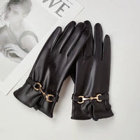 Fashion Chain Women' PU Leather Gloves Winter Warm Plus Velvet Thicken Full Finger Outdoor Riding Touch Screen Driving Mittens