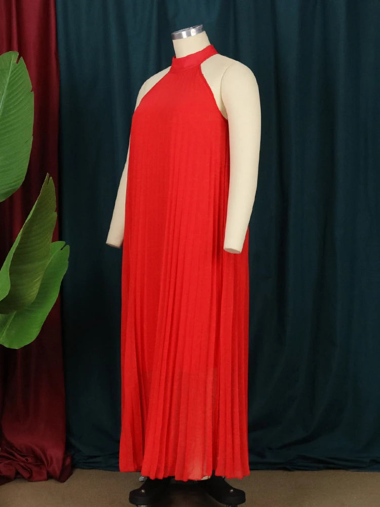 Red Plus Size Dresses 4XL 5XL Halter Long Loose Chiffon Outfits Pullover Sleeveless Evening Birthday Cocktail Party Gowns 2023