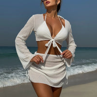 2025 new solid color summer new beach vacation style four-piece split swimsuit
