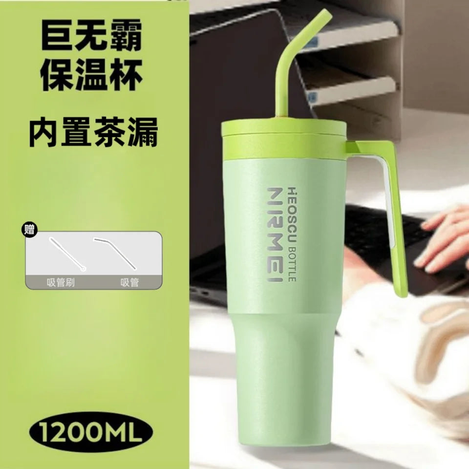 Insulated water cup, high appearance ceramic coffee cup, large capacity student with straw ice cream water cup
