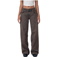 Retro Washed Jeans Women'S Design Sense Mid Waisted Straight-Leg Pants Loose Wide-Leg Mopping Pants Jeans Pants For Woman Jean