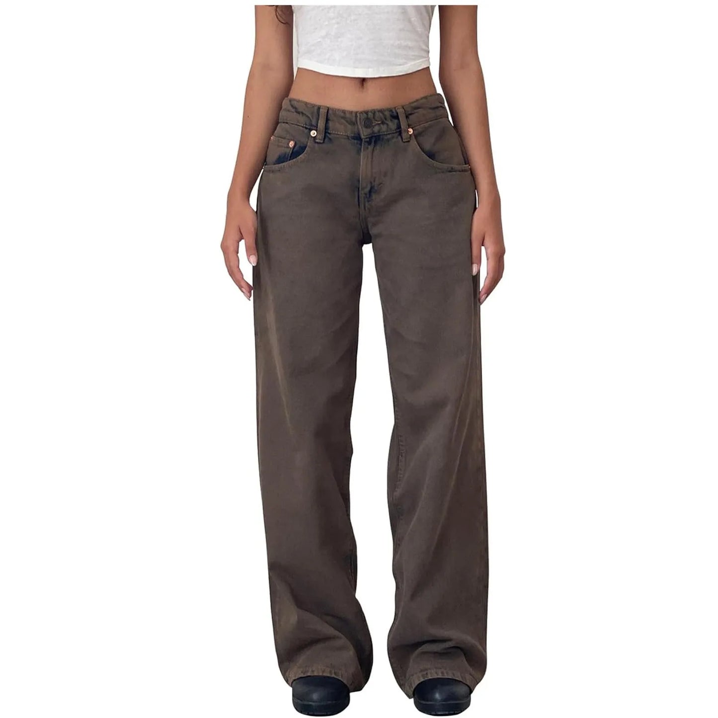 Retro Washed Jeans Women'S Design Sense Mid Waisted Straight-Leg Pants Loose Wide-Leg Mopping Pants Jeans Pants For Woman Jean