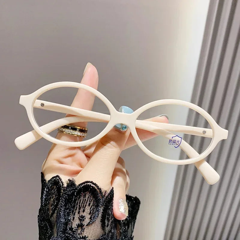 Elliptical Artistic Style Myopia Glasses Retro Small Frame Flat Lenses Ultra Light Finished Near Sight Eyewear Fashion Goggles