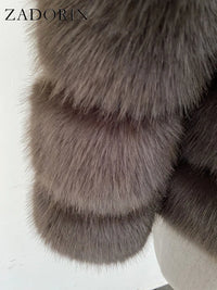 ZADORIN Autumn Winter Cropped Faux Fox Fur Coat Women Luxury Raccoon Long Sleeve Warm Fur Jackets Female Outerwear Pink Red