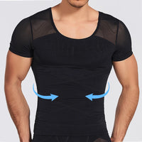 Mens Mesh Shirts Body Shaper Short Sleeve Compression Belly Slimming Undershirt Shapewear Workout Abs Abdomen Tummy Control Tops