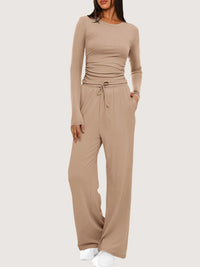 2025 autumn/winter asymmetrical design casual suit women's long sleeved wide leg pants multi occasion sportswear