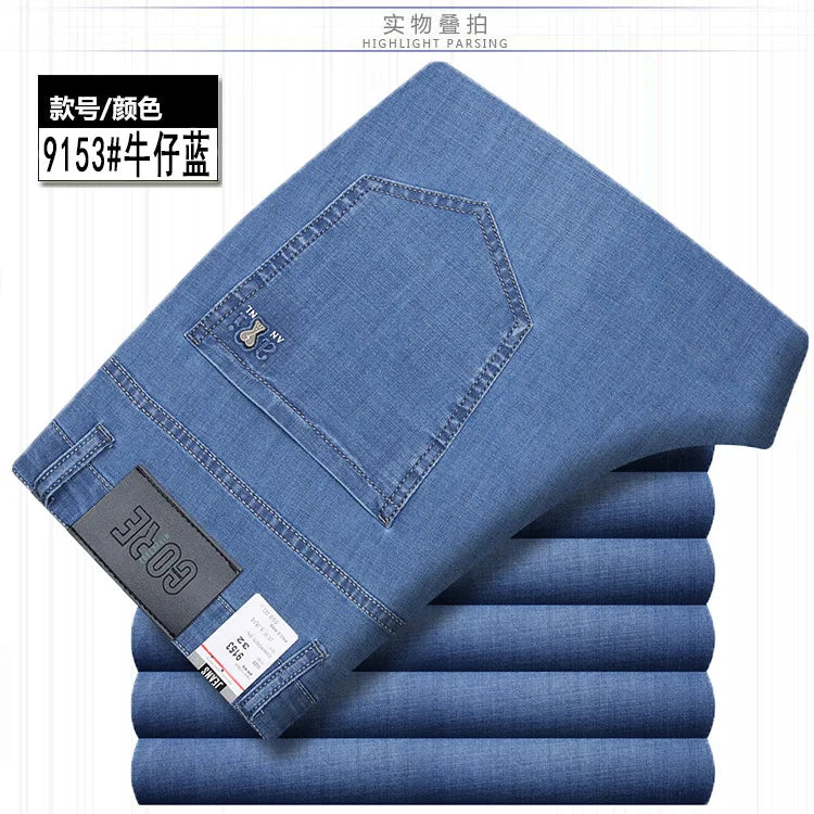 Summer Thin Denim Jeans For Men Straight Loose Stretch Casual Pants Men Blue Black Gray Trousers Mens Jean Clothing Size 40 42