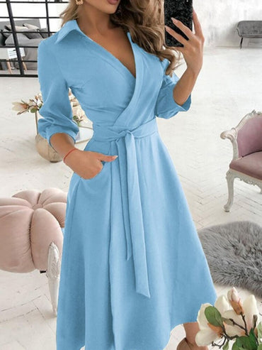 Dresses for Women 2023 Sexy Robe Mid Length Fashion Print Polo Neck Small Style Lace Up Waist Dress  Long Summer Dresses Ladies