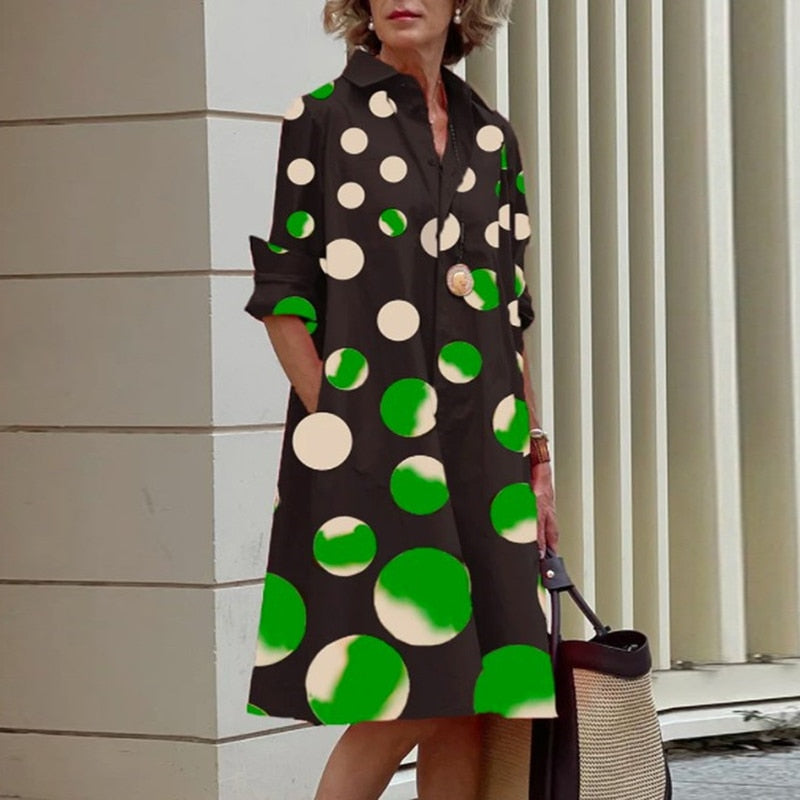 Sexy Autumn New Simple Shirt Dress Casual Solid Color Long Sleeves Fashion Turn-down Collar  Pocket  Dresses