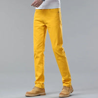 New High Quality Men's Trend Yellow Red White Jeans 2024 Spring Autumn Male High Waist Casual Pants Classic Brand Denim Trousers